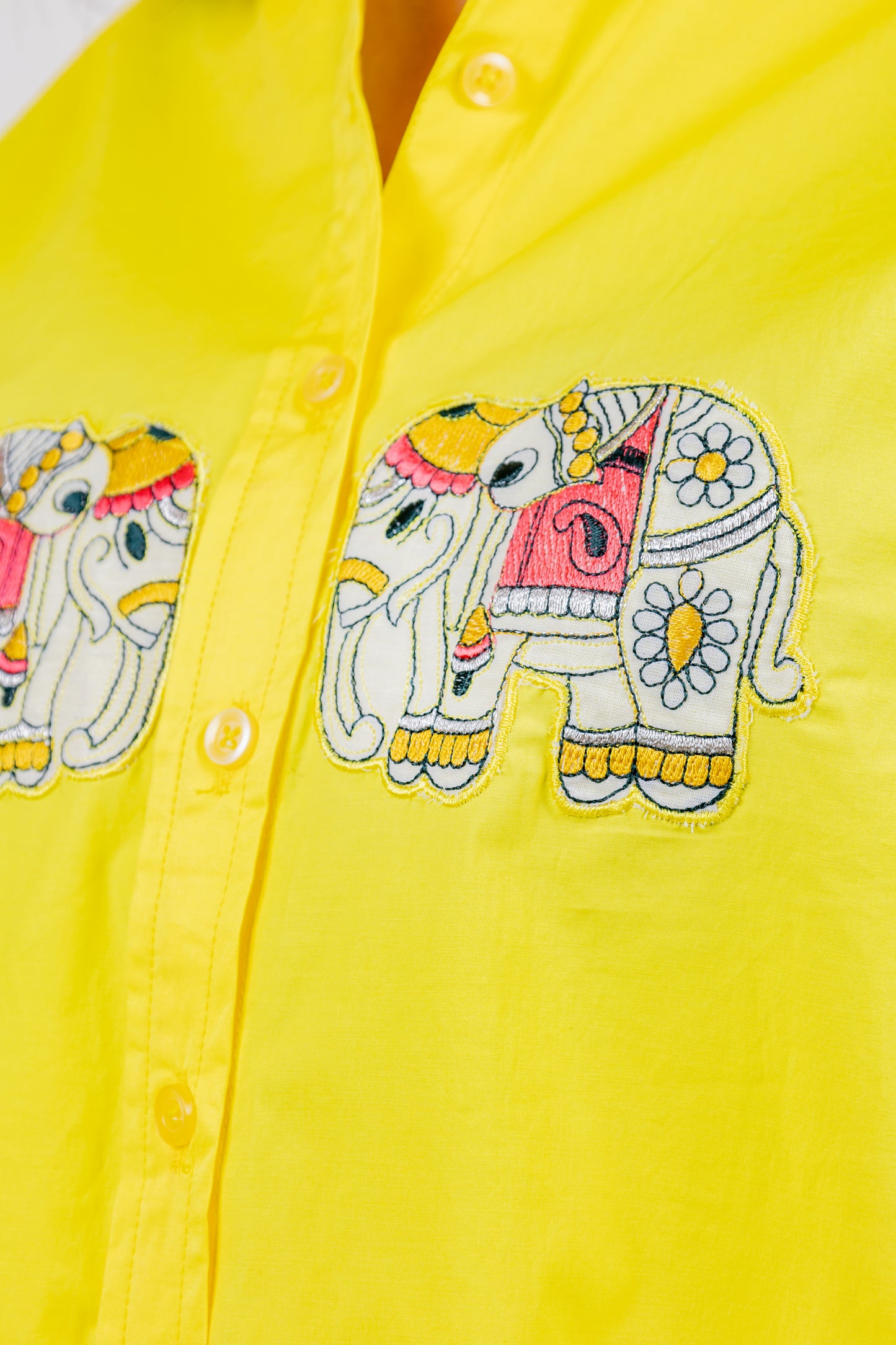 PRIMROSE - Yellow Shirt with Elephant Embroidery 100% Cotton