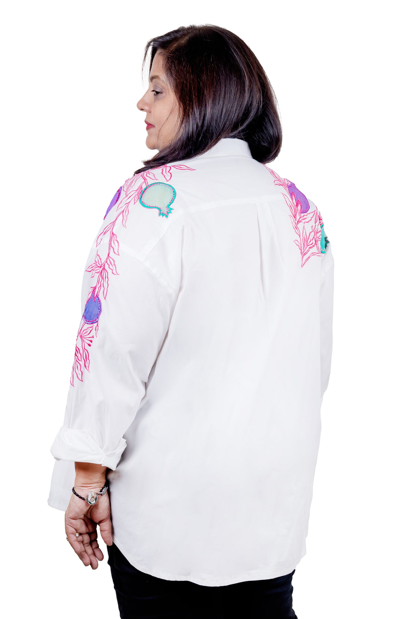 POMEGRANATE - White Shirt with Fruits & Flowers 100% Cotton