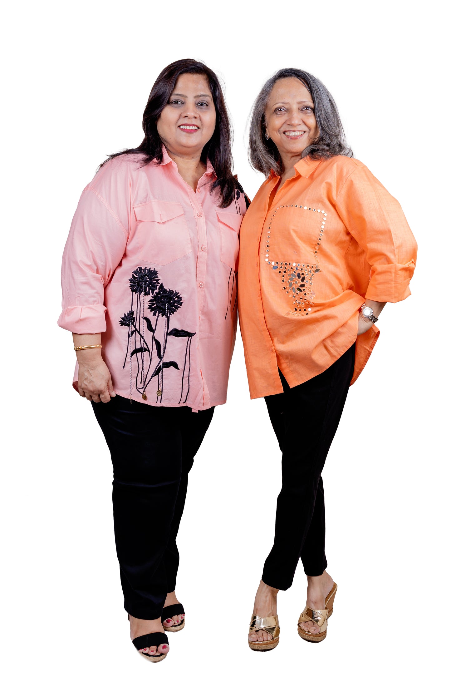 ZINNIA - Orange Shirt with Mirror Embroidery 100% Cotton