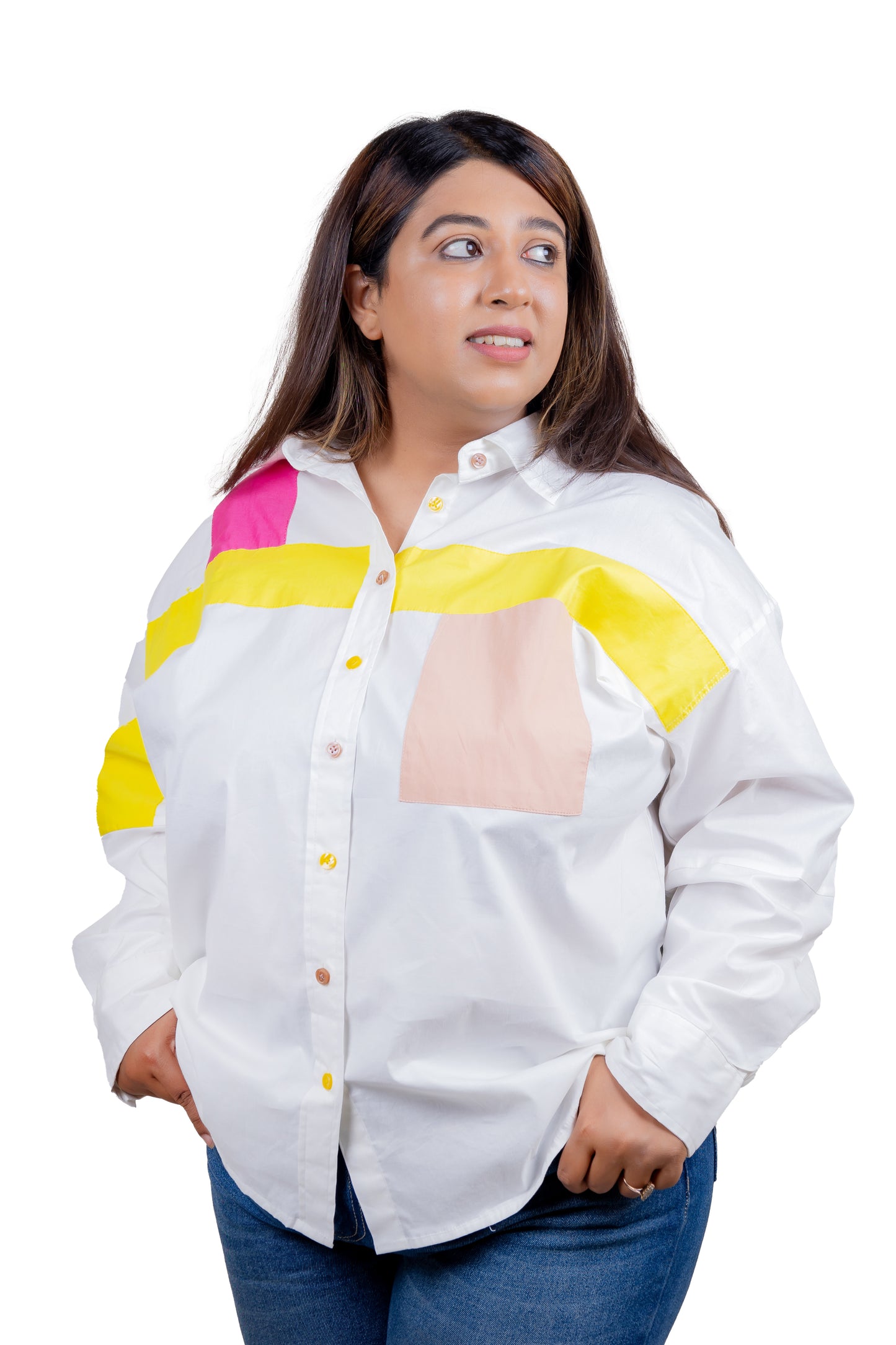 MARSEILLE - White Shirt with Colorful Pattern 100% Cotton