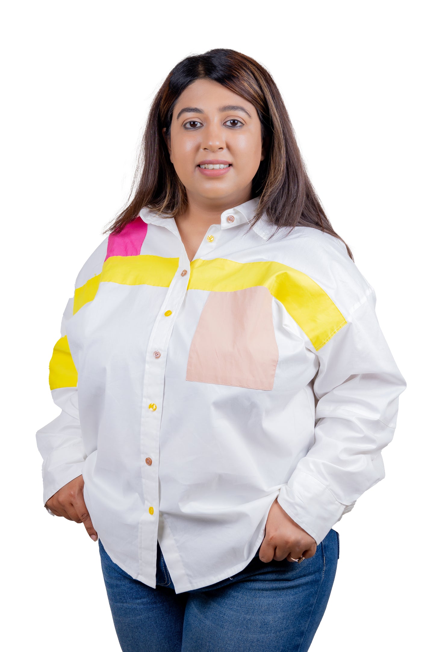 MARSEILLE - White Shirt with Colorful Pattern 100% Cotton