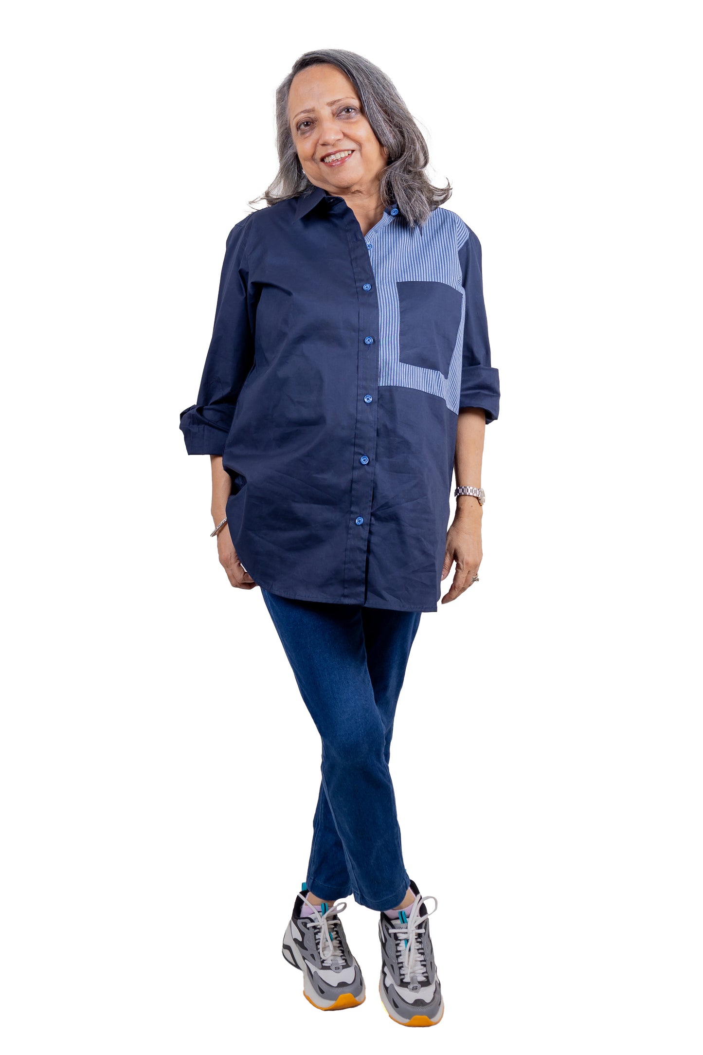 BLUE ORCHID - Dark Blue Shirt with Light Blue Pattern 100% Cotton